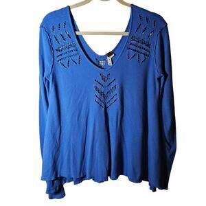 Free People Shirt Womens Size XS Blue Long Sleeve Boho Thermal Oversized Tunic